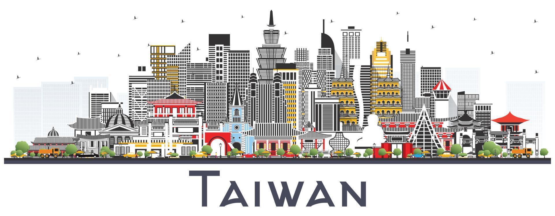 Taiwan stad horizon met grijs gebouwen geïsoleerd Aan wit. vector