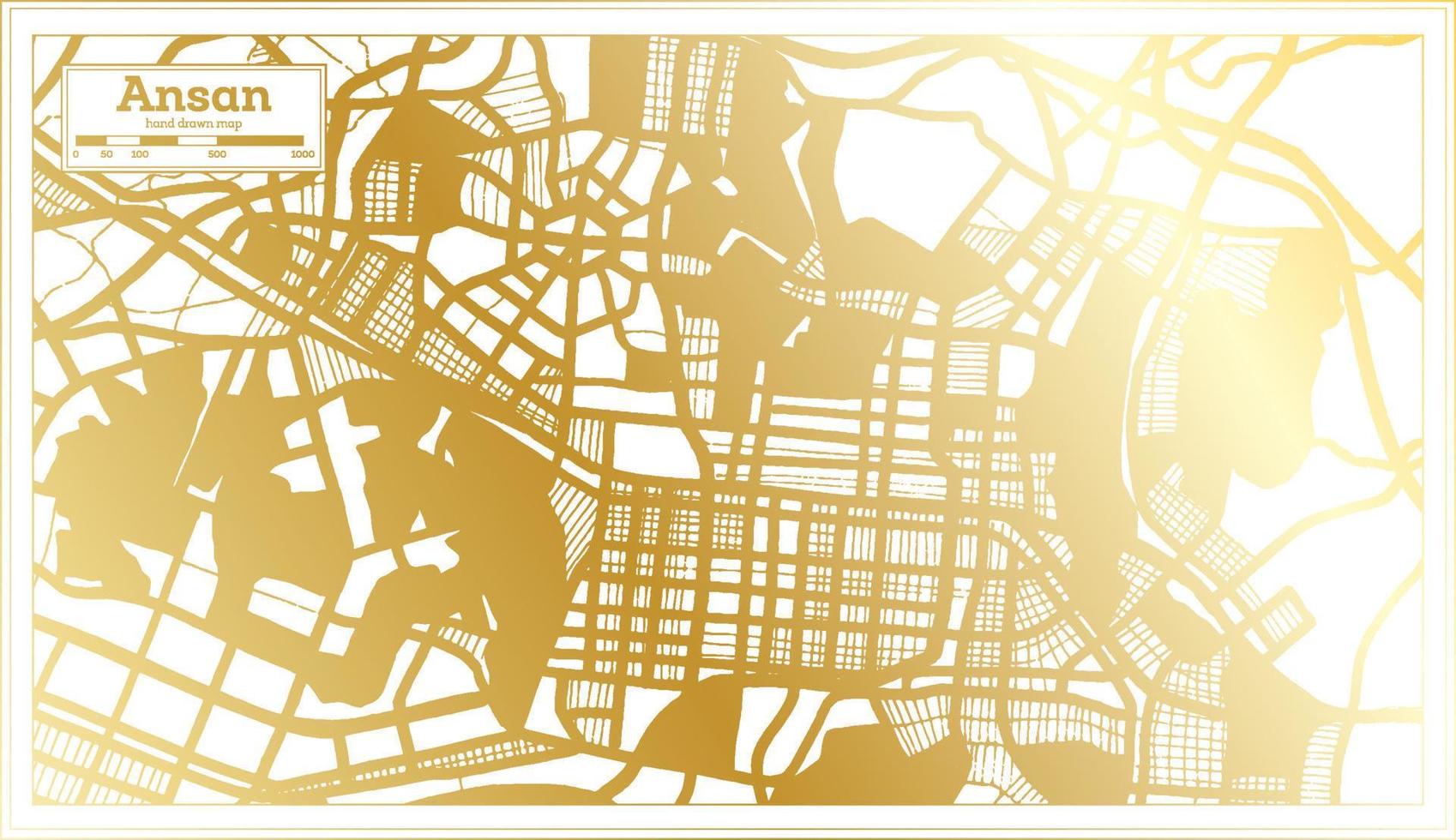 ansan zuiden Korea stad kaart in retro stijl in gouden kleur. schets kaart. vector