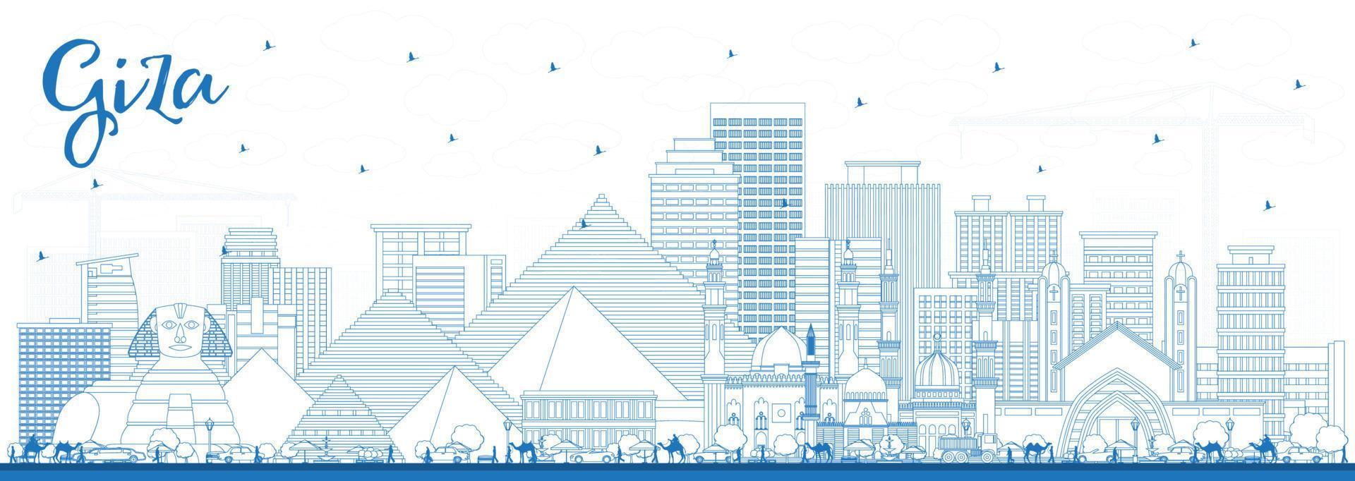 schets Gizeh Egypte stad horizon met blauw gebouwen. vector