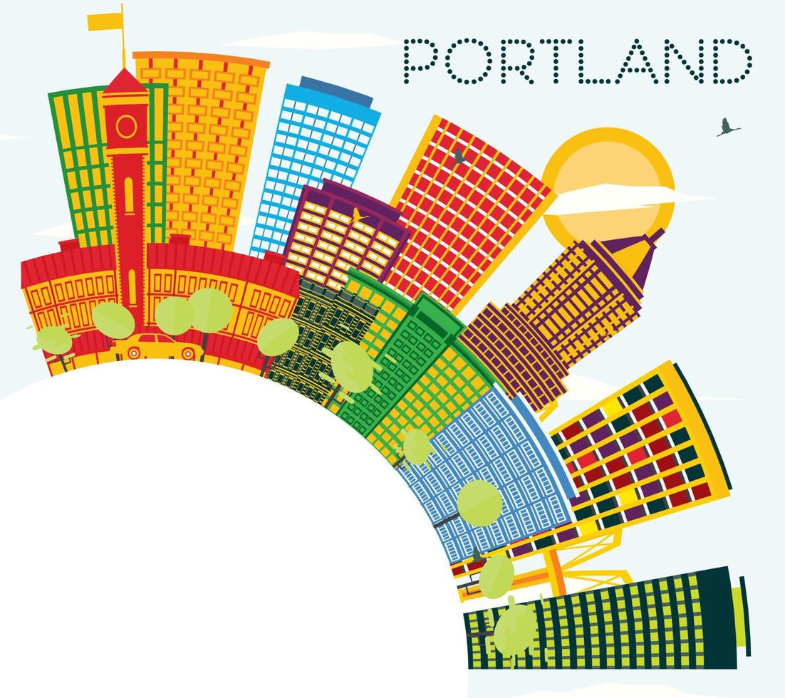 Portland Oregon stad horizon met kleur gebouwen, blauw lucht en kopiëren ruimte. vector