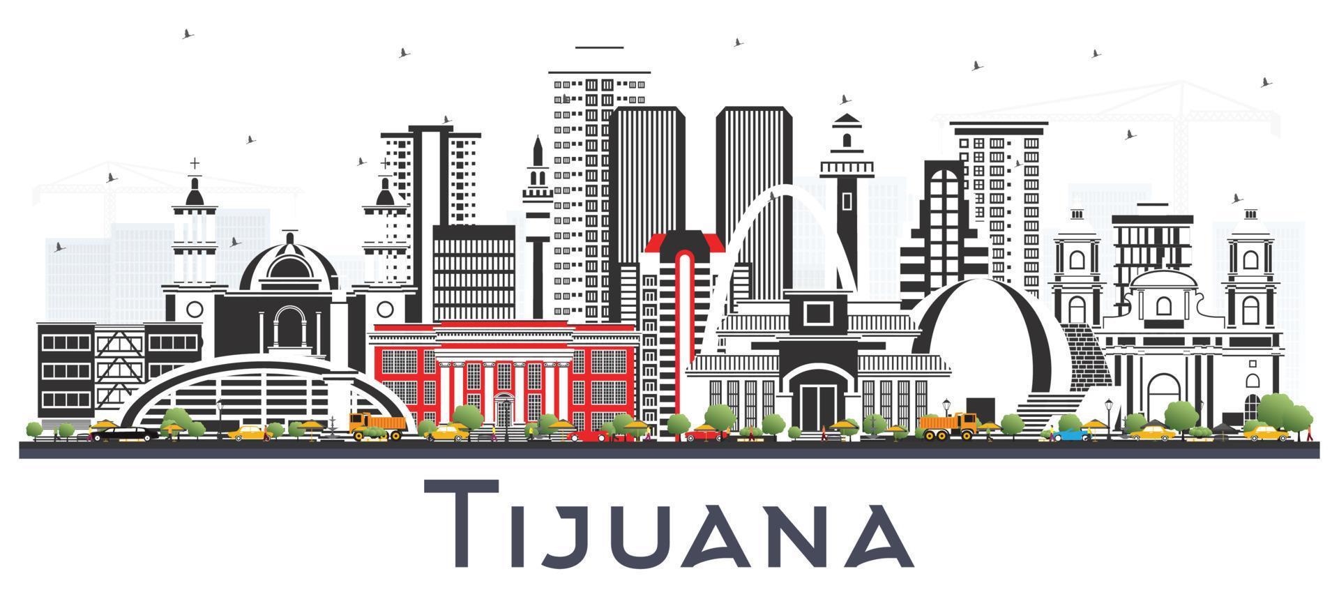 tijuana Mexico stad horizon met kleur gebouwen geïsoleerd Aan wit. vector