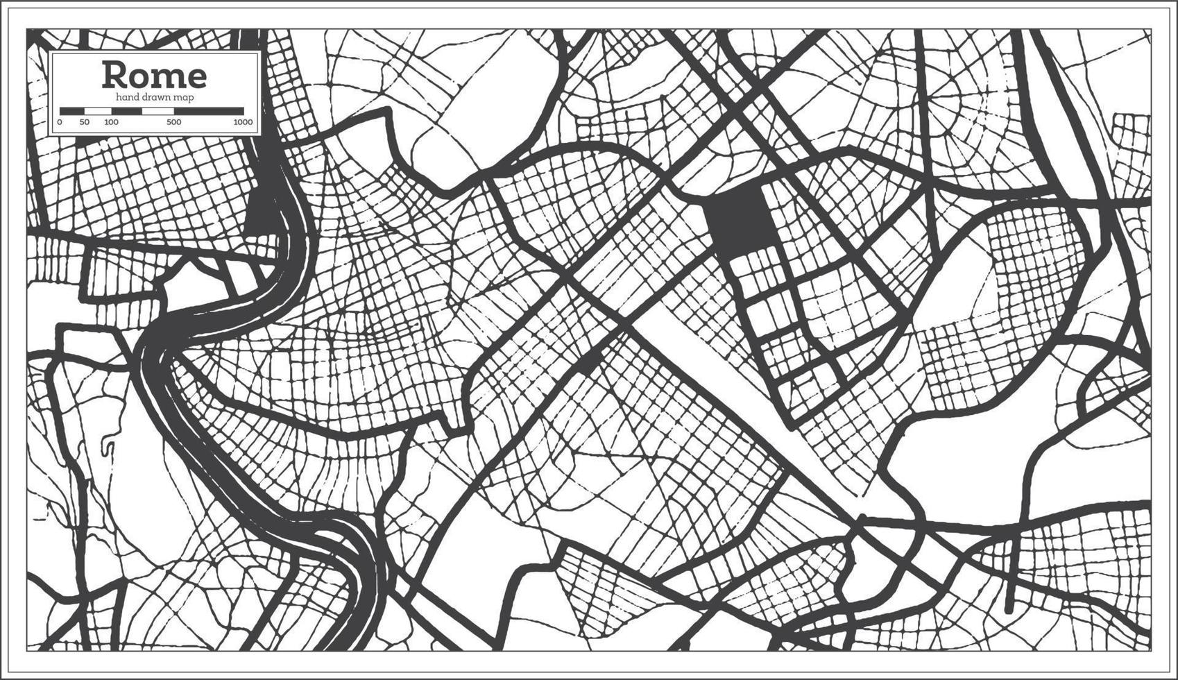 Rome Italië stad kaart in zwart en wit kleur in retro stijl. schets kaart. vector