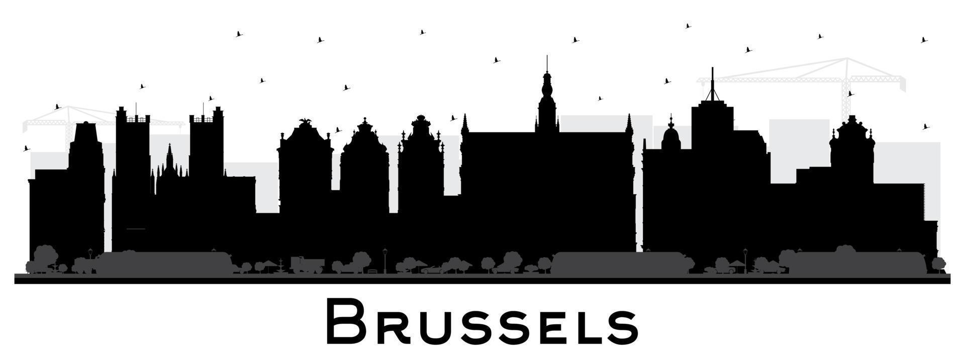 Brussel belgie stad horizon silhouet met zwart gebouwen geïsoleerd Aan wit. vector