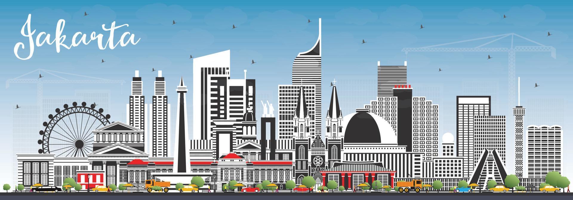 Jakarta Indonesië stad horizon met grijs gebouwen en blauw lucht. vector