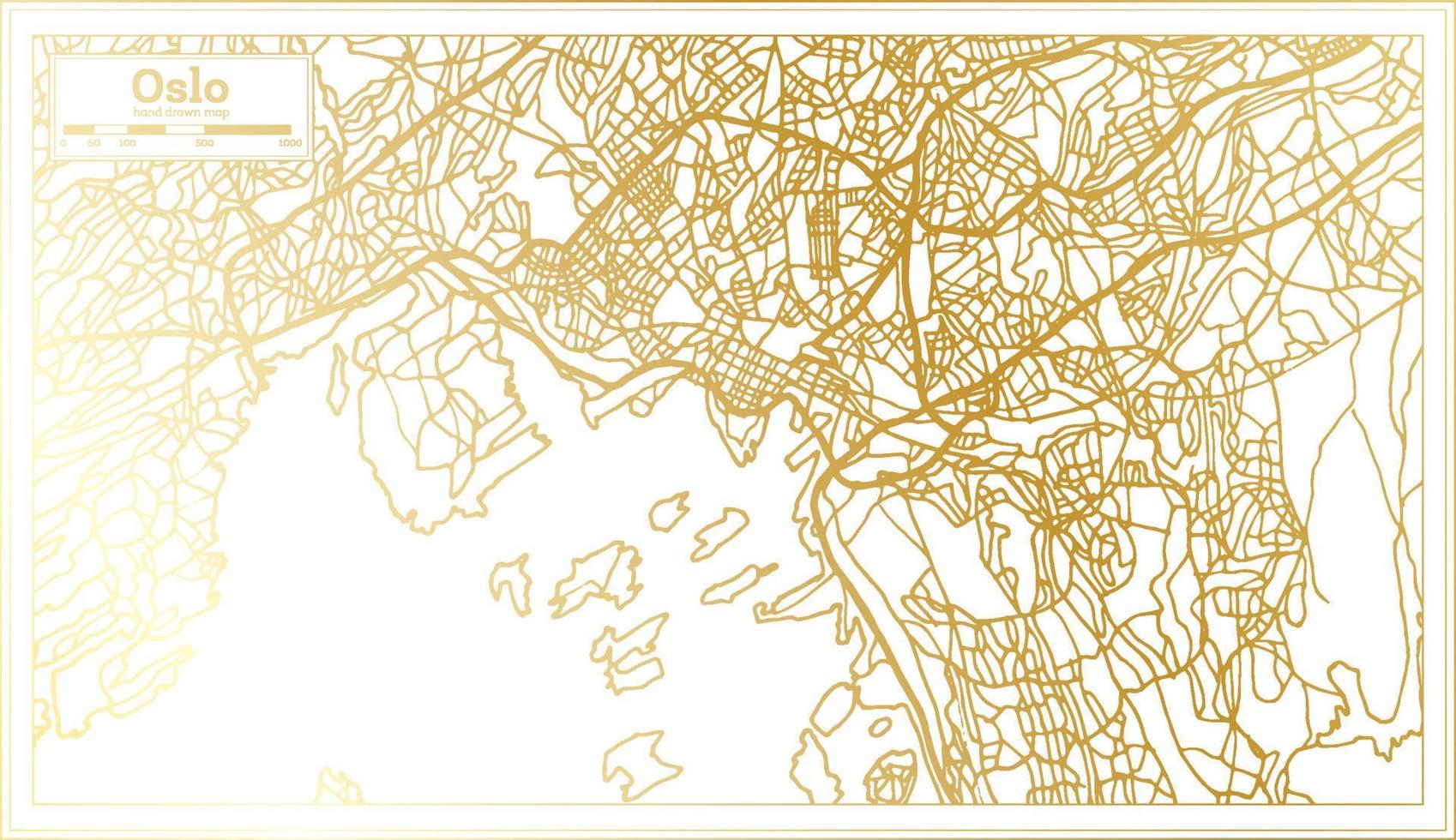 Oslo Noorwegen stad kaart in retro stijl in gouden kleur. schets kaart. vector