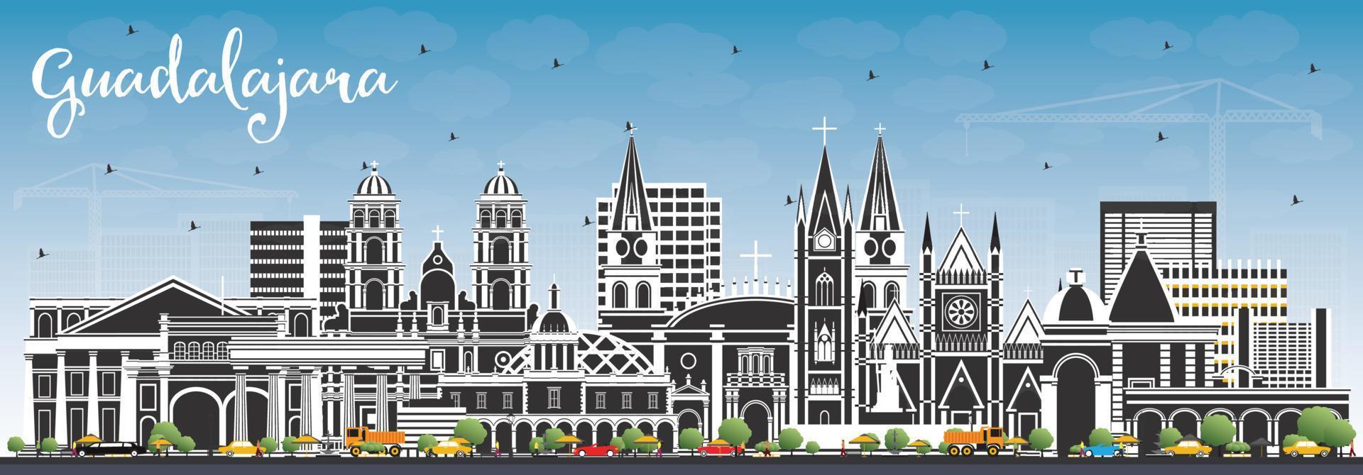 guadalajara Mexico stad horizon met kleur gebouwen en blauw lucht. vector