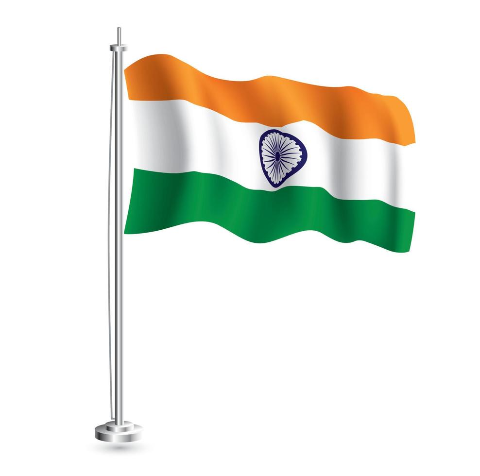 Indisch vlag. geïsoleerd realistisch Golf vlag van Indië land Aan vlaggenmast. vector