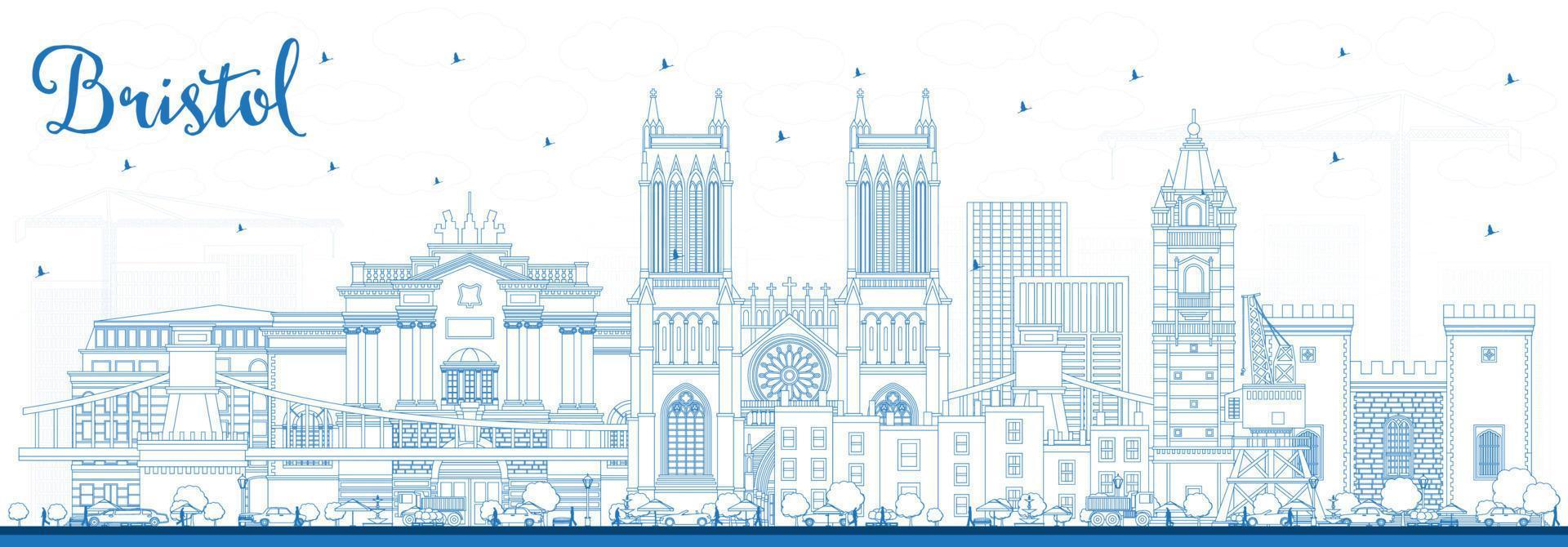 schets Bristol uk stad horizon met blauw gebouwen. vector