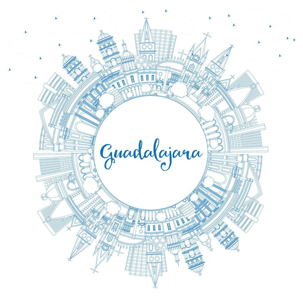 schets guadalajara Mexico stad horizon met blauw gebouwen en kopiëren ruimte. vector