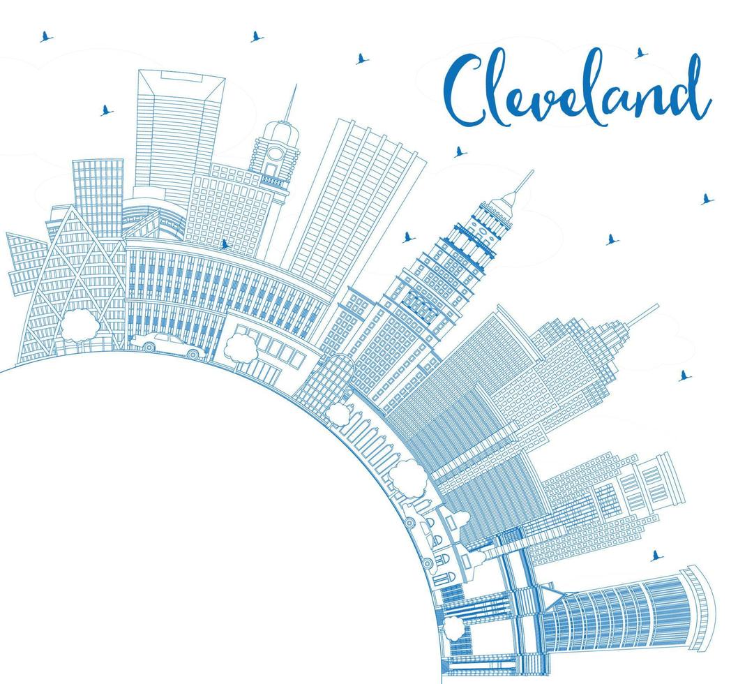 schets Cleveland Ohio stad horizon met blauw gebouwen en kopiëren ruimte. vector