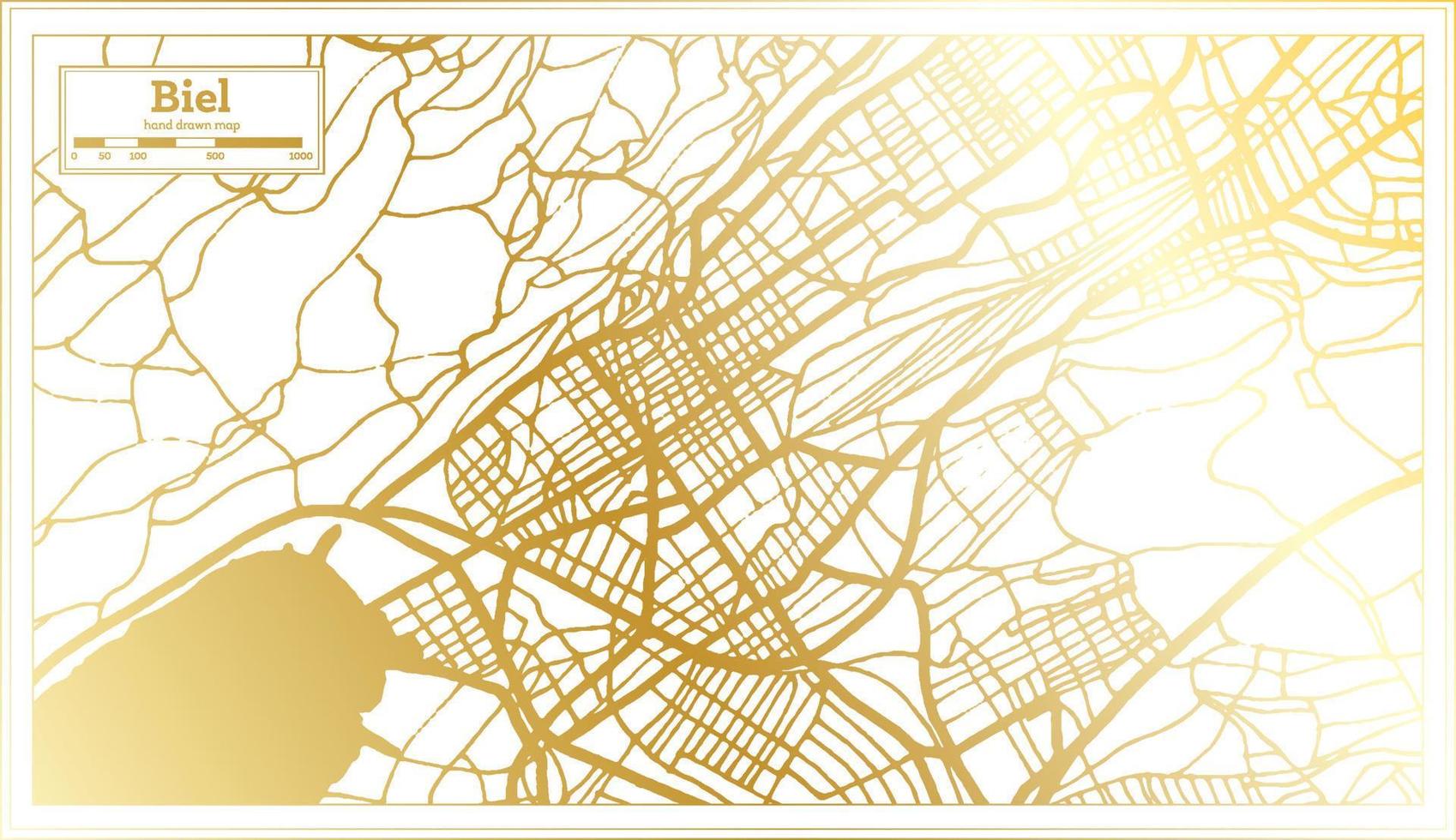 biel Zwitserland stad kaart in retro stijl in gouden kleur. schets kaart. vector