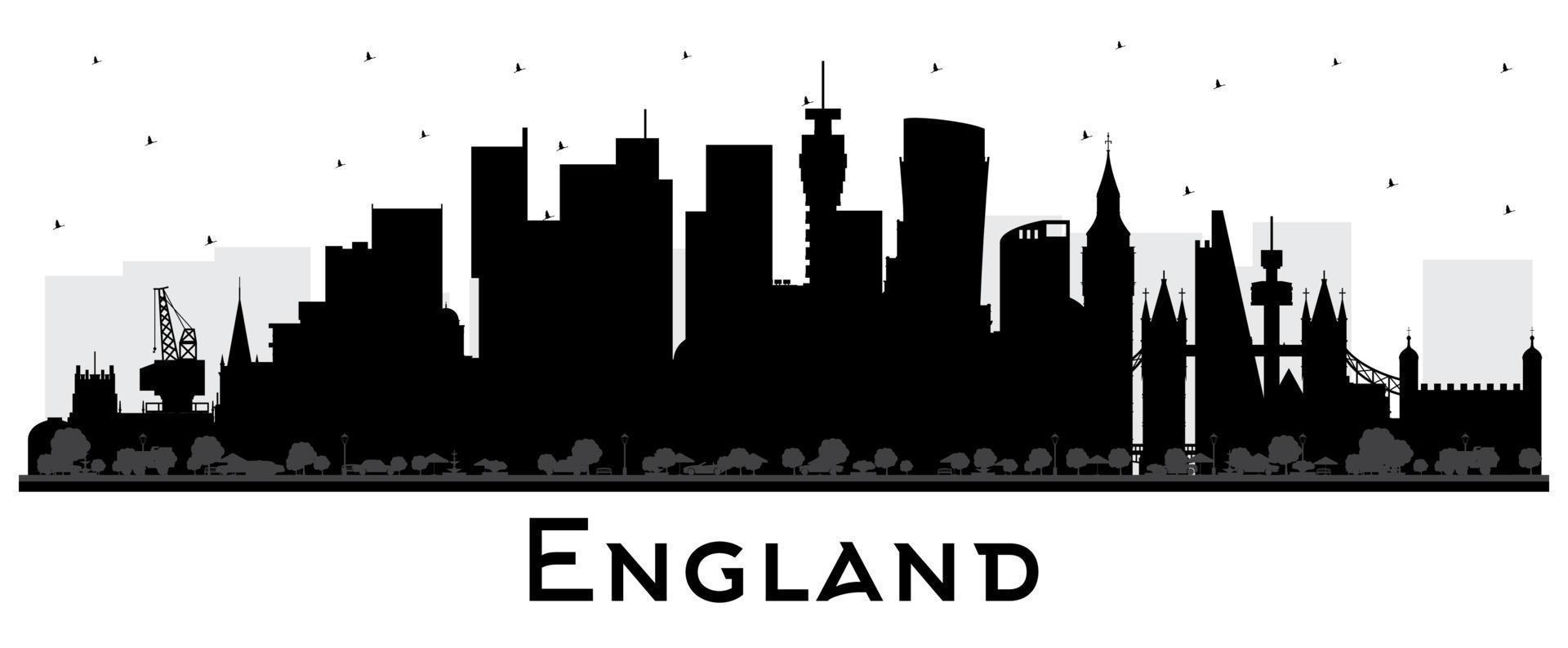 Engeland stad horizon silhouet met zwart gebouwen geïsoleerd Aan wit. vector