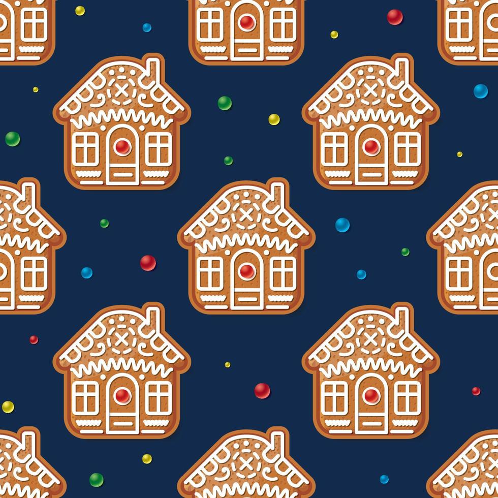 naadloos patroon met Kerstmis peperkoek huis Aan blauw. vector illustratie.