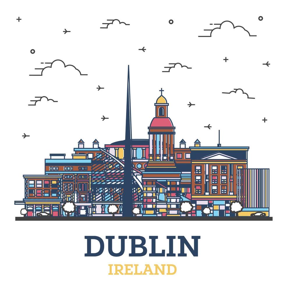 schets Dublin Ierland stad horizon met gekleurde historisch gebouwen geïsoleerd Aan wit. vector