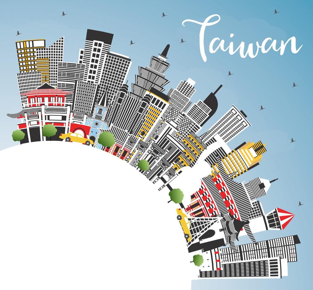 Taiwan stad horizon met grijs gebouwen, blauw lucht en kopiëren ruimte. vector