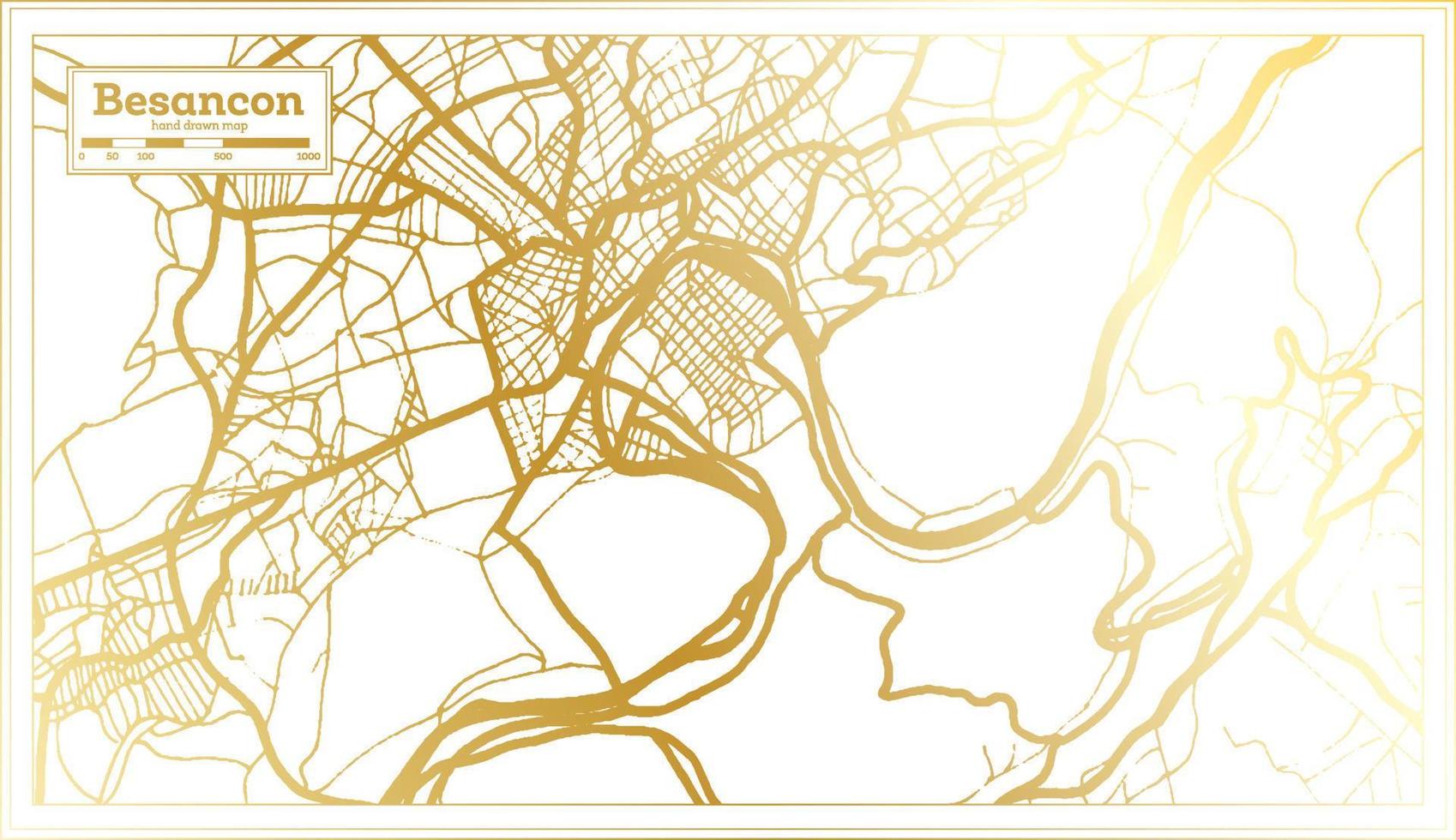 Besancon Frankrijk stad kaart in retro stijl in gouden kleur. schets kaart. vector