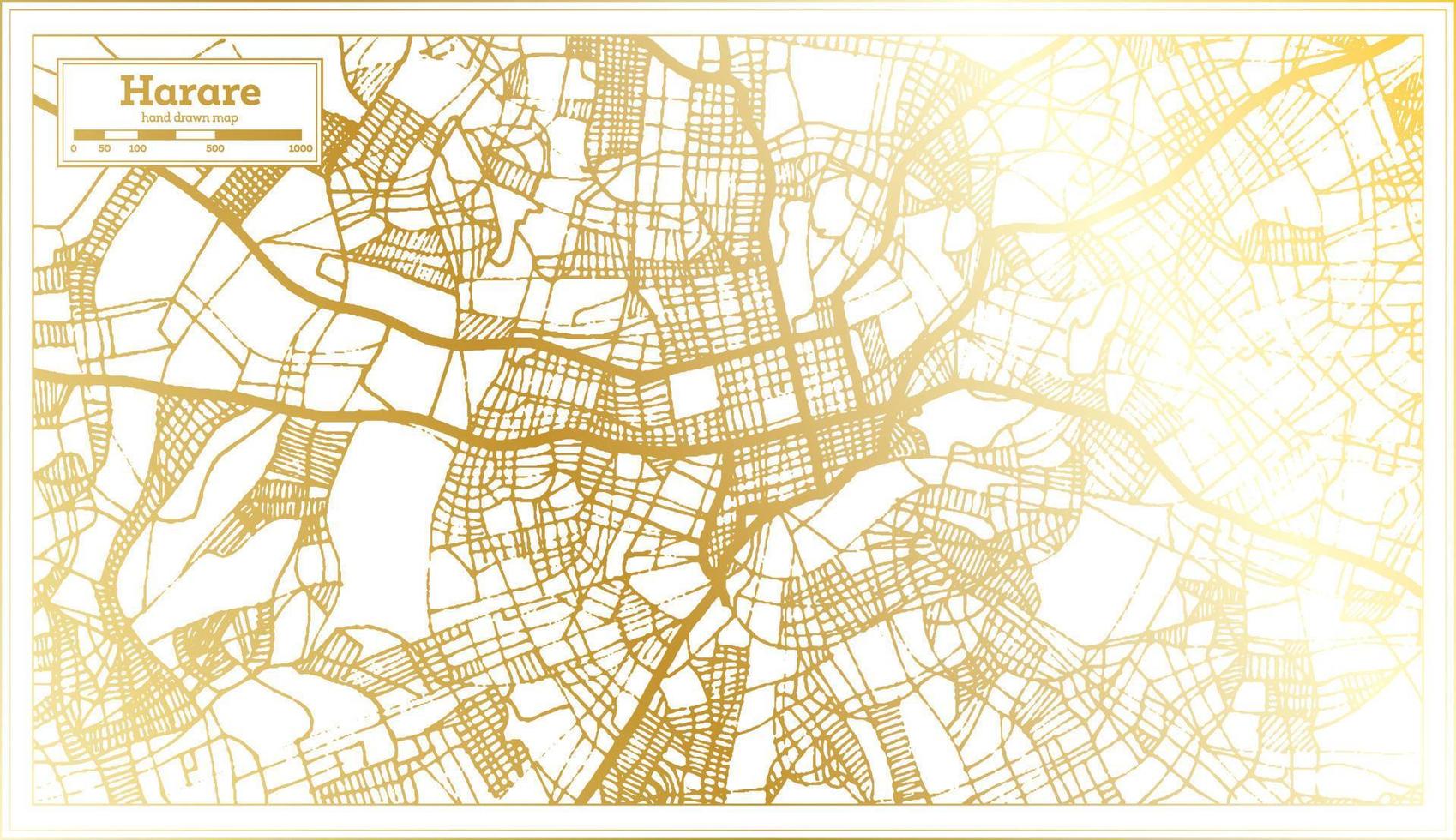 hare Zimbabwe stad kaart in retro stijl in gouden kleur. schets kaart. vector