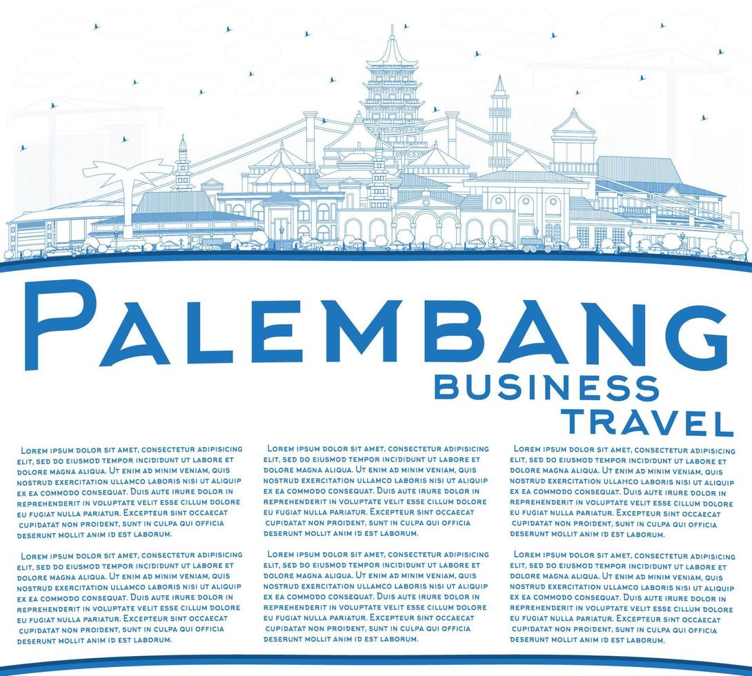 schets palembang Indonesië stad horizon met blauw gebouwen en kopiëren ruimte. vector