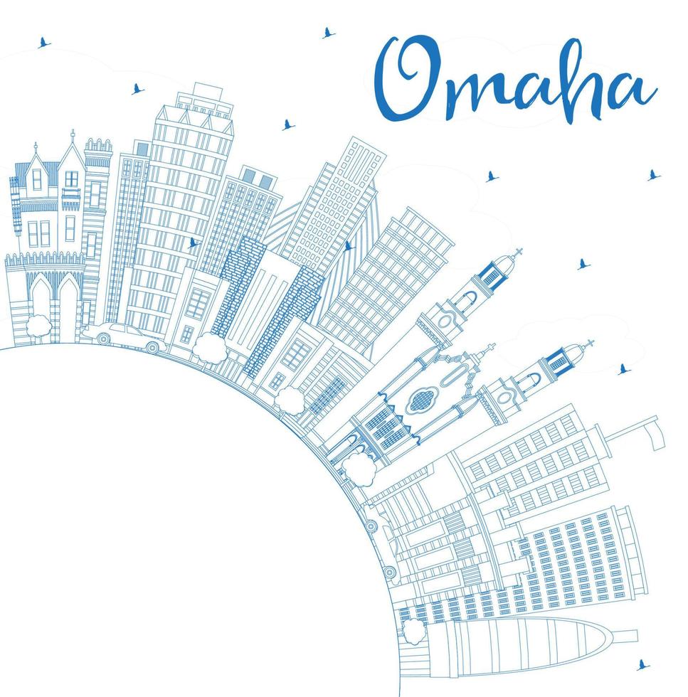 schets Omaha Nebraska stad horizon met blauw gebouwen en kopiëren ruimte. vector