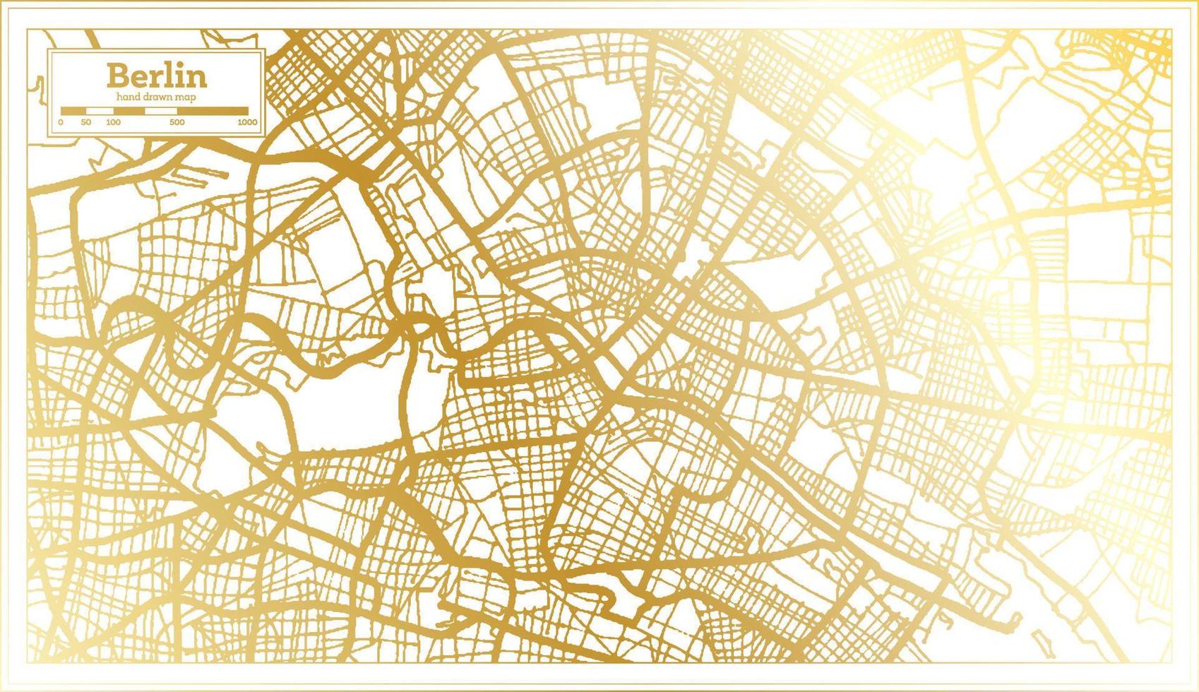 berlijn Duitsland stad kaart in retro stijl in gouden kleur. schets kaart. vector