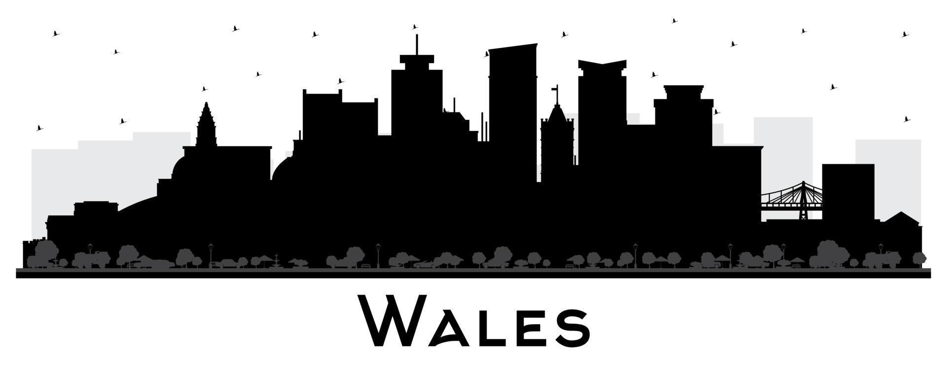 Wales stad horizon silhouet met zwart gebouwen geïsoleerd Aan wit. vector