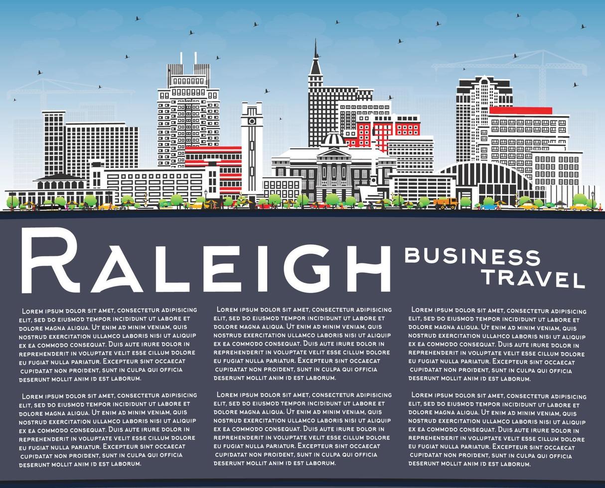 Raleigh noorden carolina stad horizon met kleur gebouwen, blauw lucht en kopiëren ruimte. vector