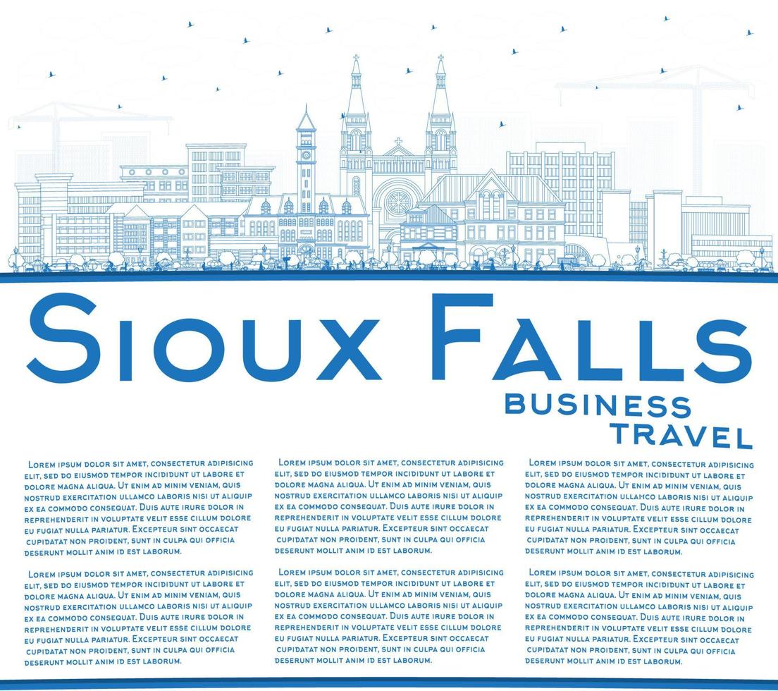 schets Sioux valt zuiden dakota stad horizon met blauw gebouwen en kopiëren ruimte. vector