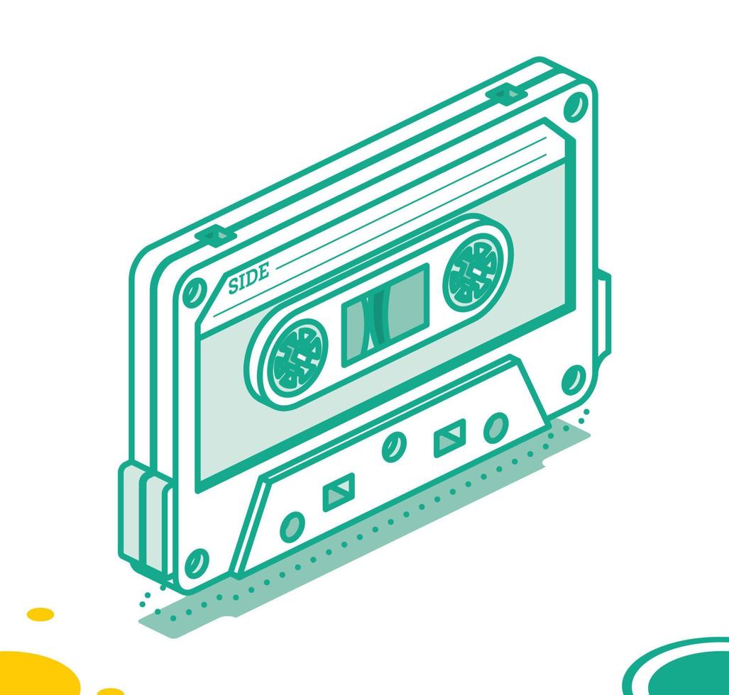 retro audio cassette plakband. isometrische schets muziek- concept. retro apparaat van 80s en jaren 90. vector