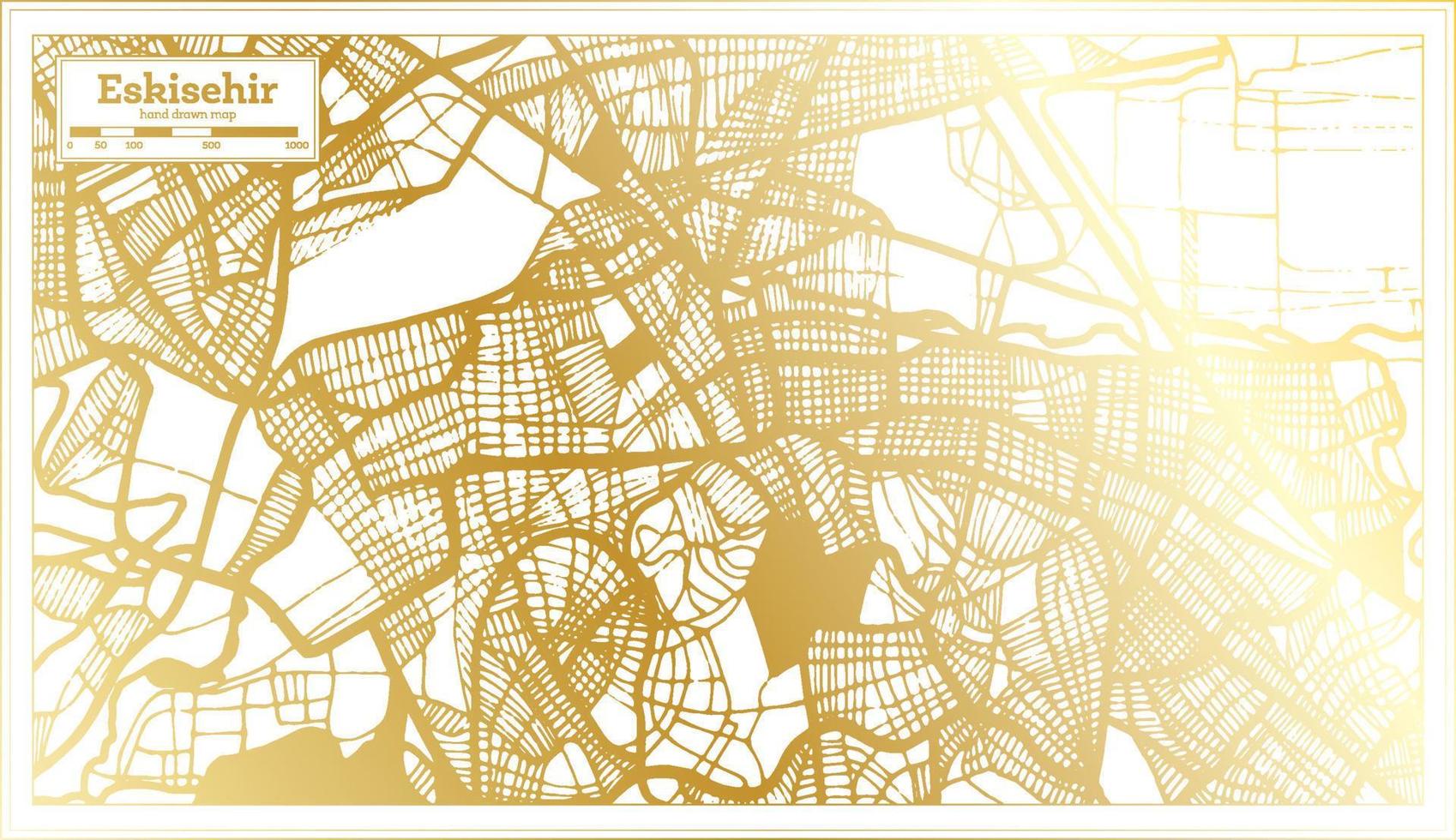 eskisehir kalkoen stad kaart in retro stijl in gouden kleur. schets kaart. vector