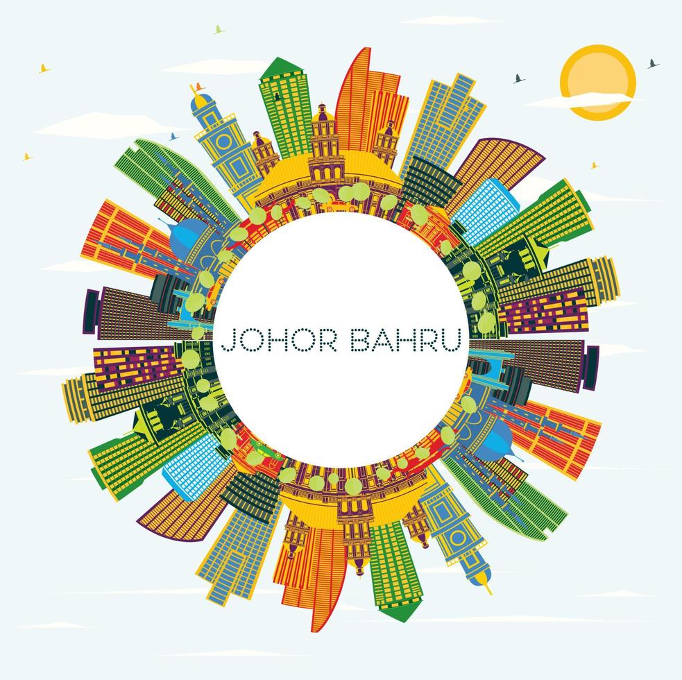 johor bahru Maleisië stad horizon met kleur gebouwen, blauw lucht en kopiëren ruimte. vector