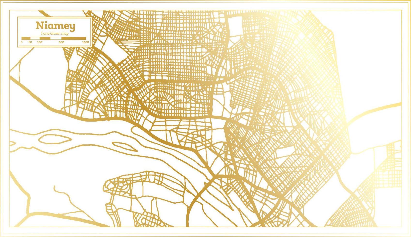 niamey Niger stad kaart in retro stijl in gouden kleur. schets kaart. vector