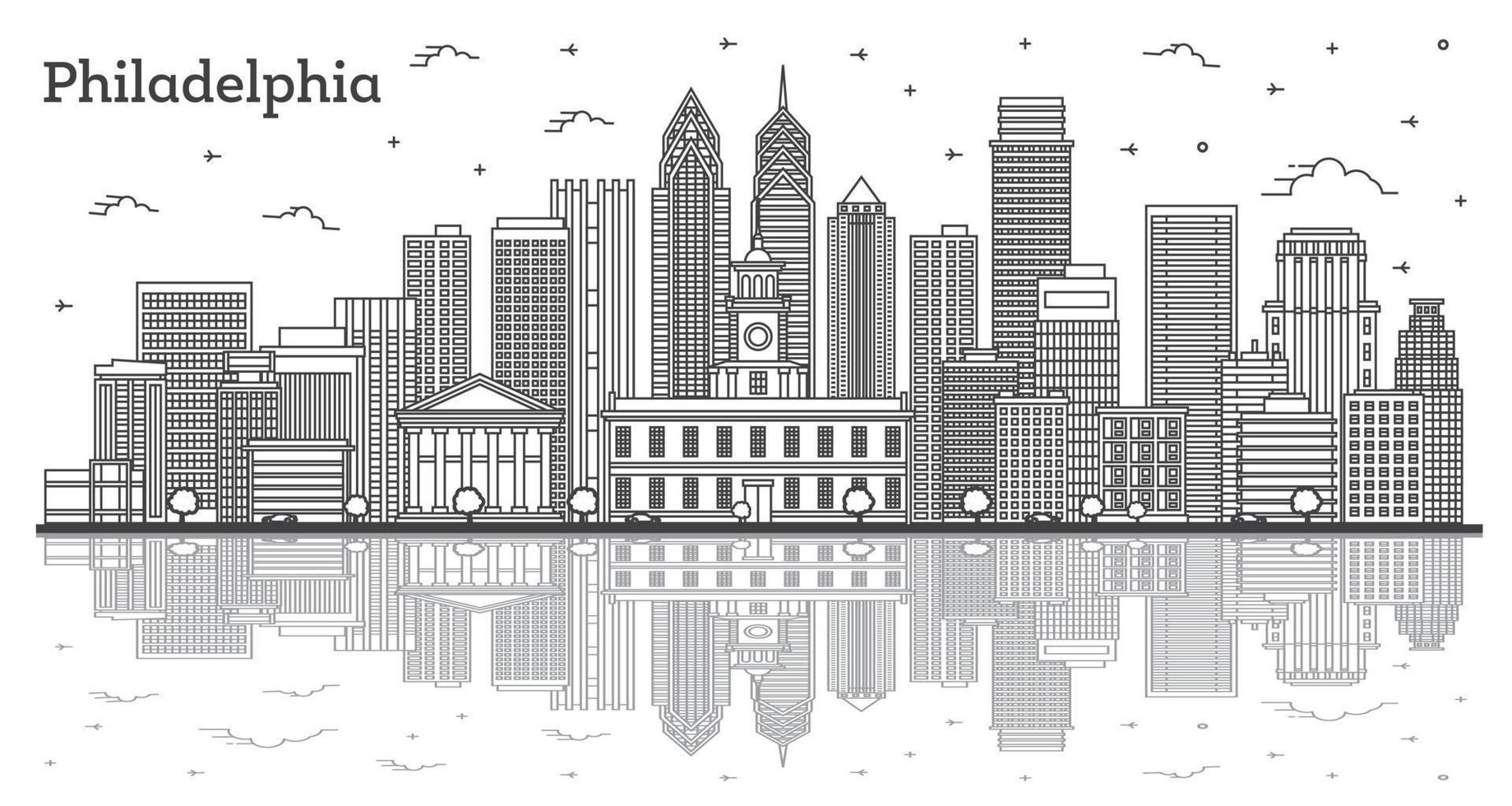 schets Philadelphia Pennsylvania stad horizon met modern, historisch gebouwen en reflecties geïsoleerd Aan wit. vector