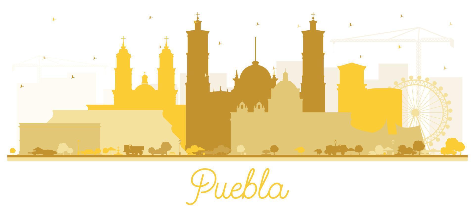 puebla Mexico stad horizon silhouet met gouden gebouwen geïsoleerd Aan wit. vector