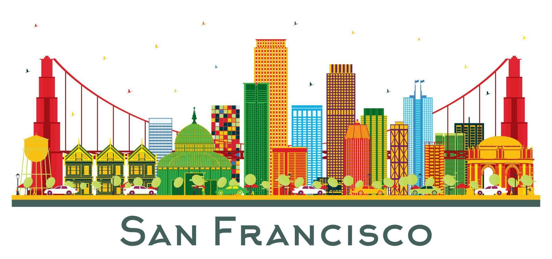 san francisco Verenigde Staten van Amerika stad horizon met kleur gebouwen geïsoleerd Aan wit. vector