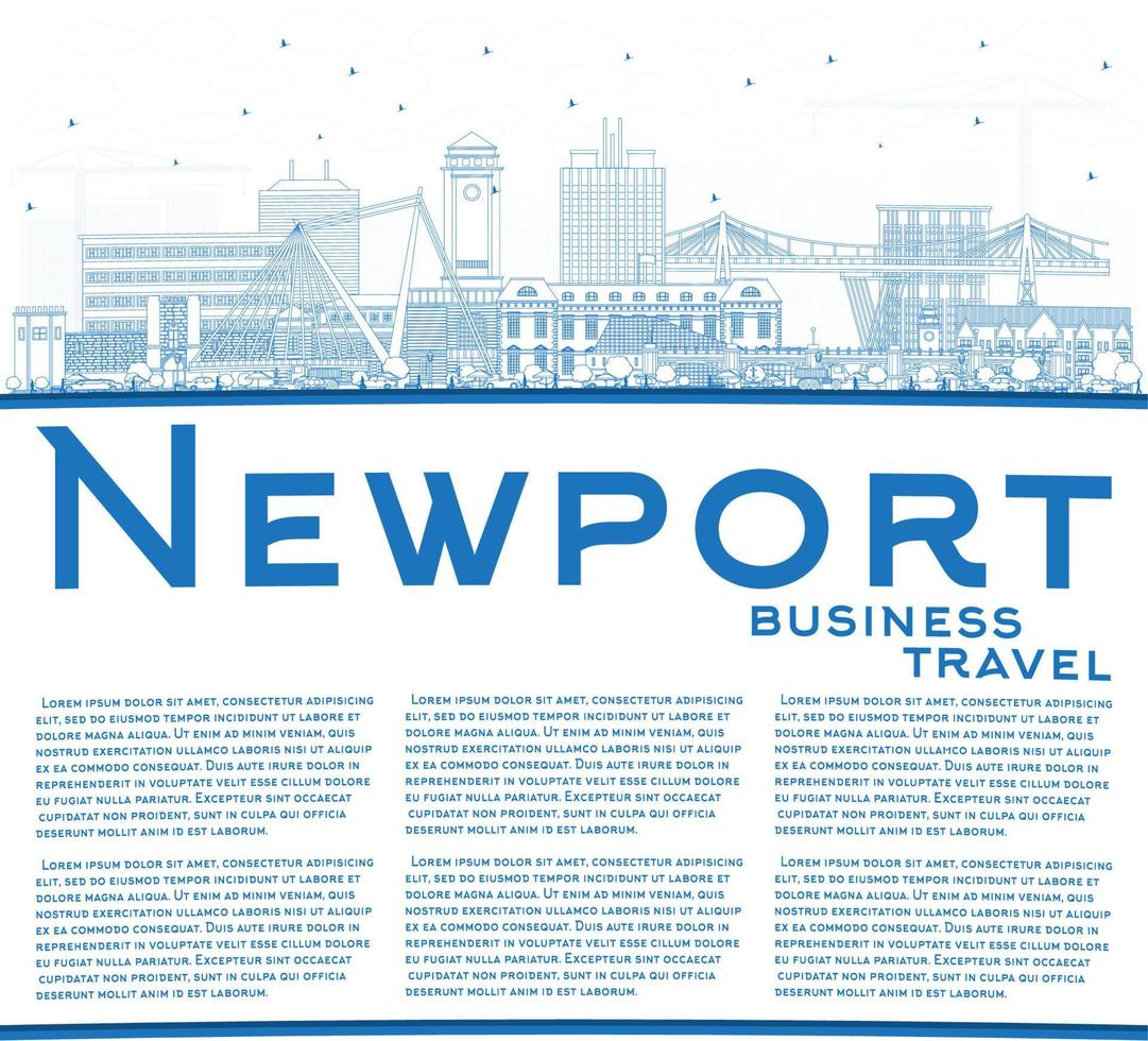 schets newport Wales stad horizon met blauw gebouwen en kopiëren ruimte. vector