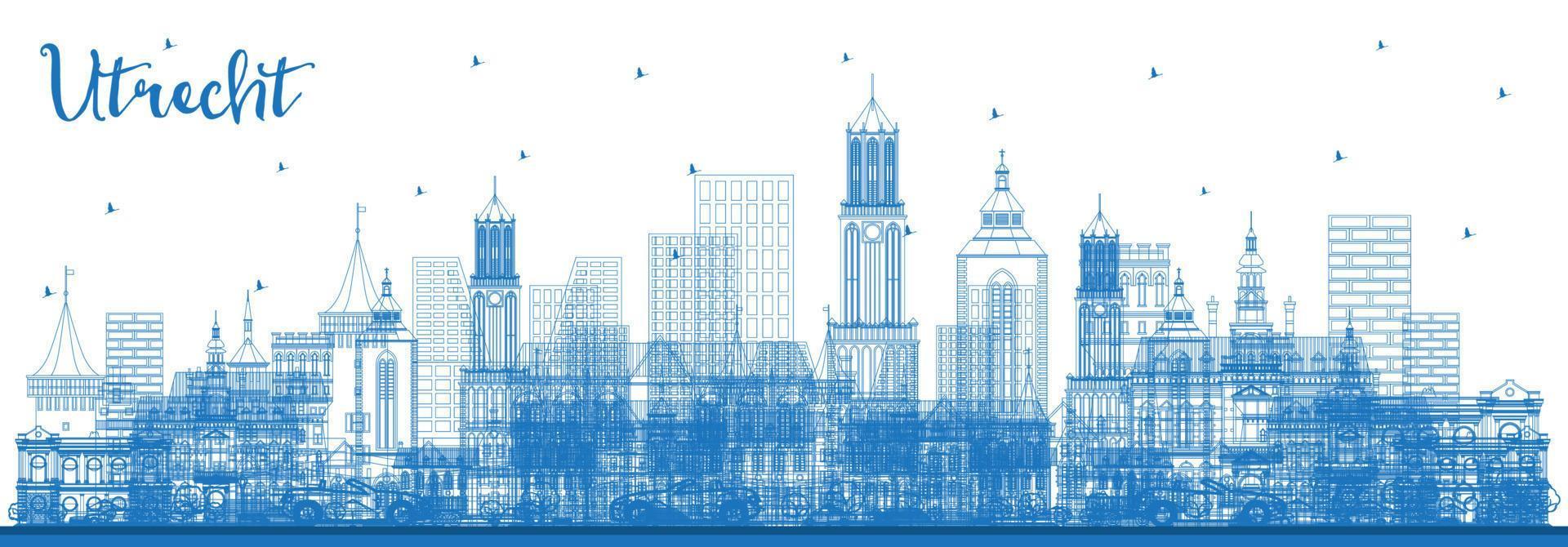 schets utrecht Nederland stad horizon met blauw gebouwen. vector