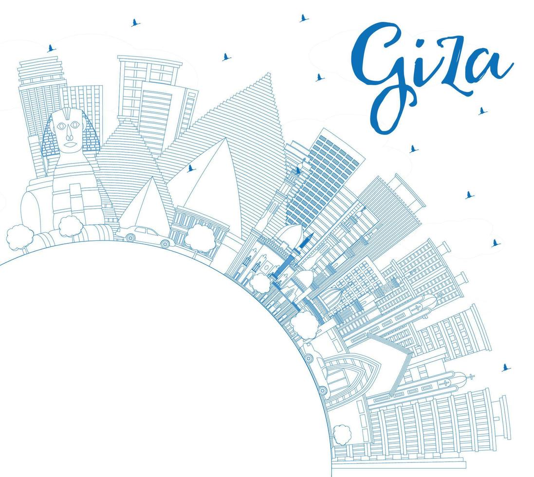 schets Gizeh Egypte stad horizon met blauw gebouwen en kopiëren ruimte. vector