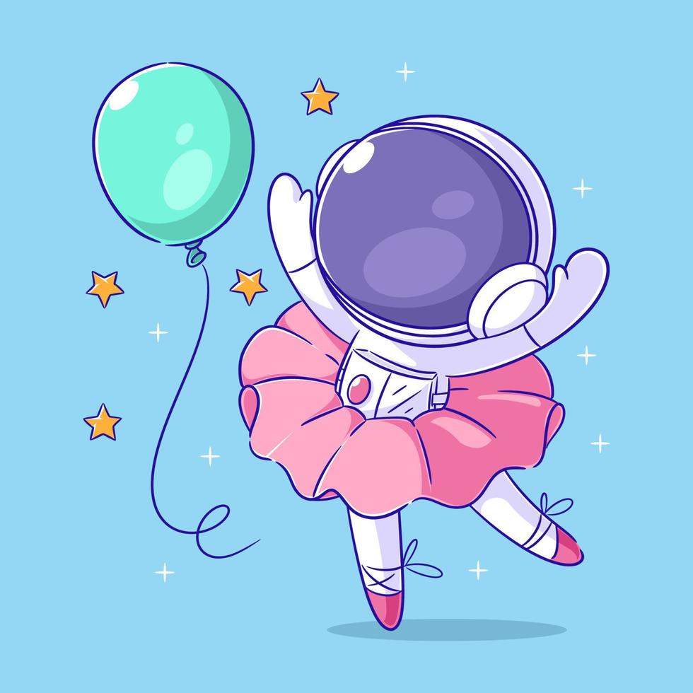 astronaut is dansen gelukkig met ballon vector