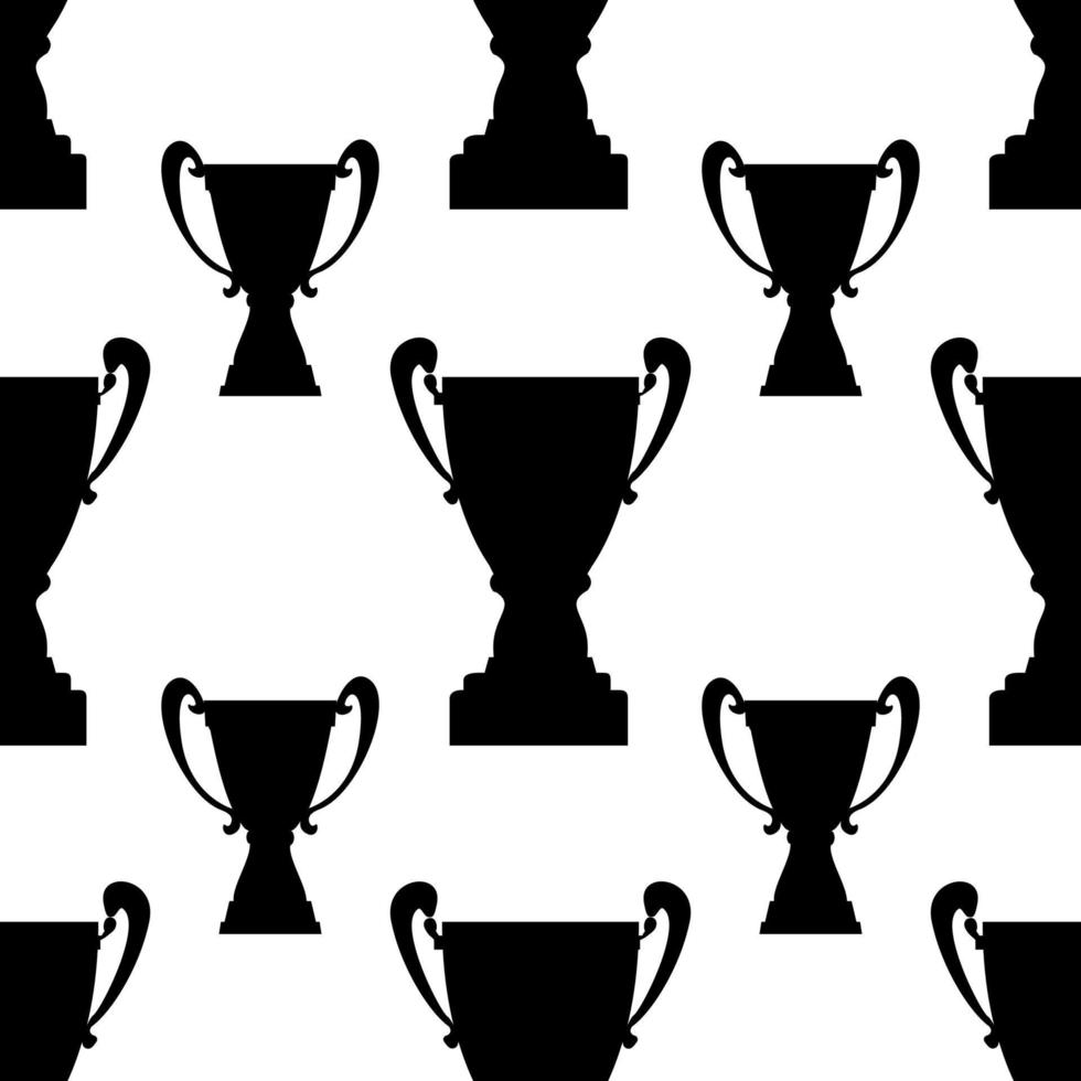 winnaar trofee kop naadloos patroon. zwart gemakkelijk silhouet textuur. kampioenschap prijs voor eerste plaats. vector illustratie.