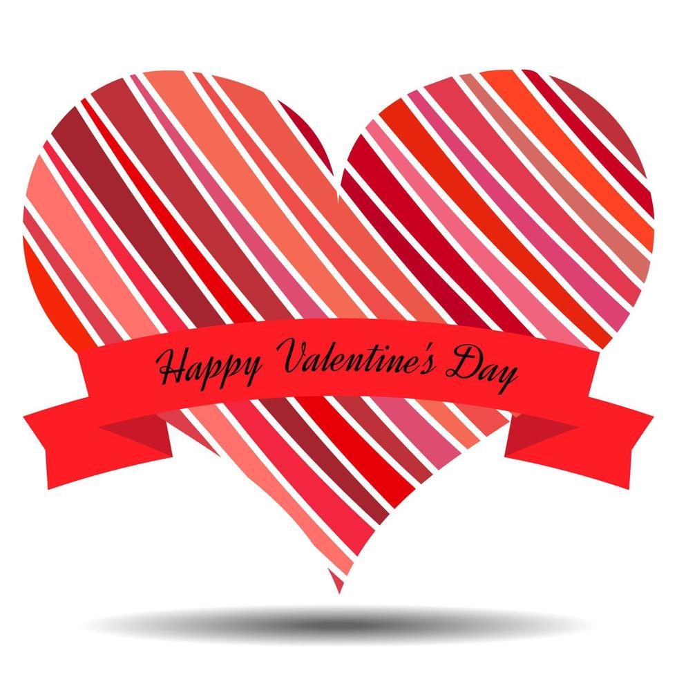 rood hart met lint en schaduw Aan een wit achtergrond. symbool van liefde. vector Valentijn illustratie.