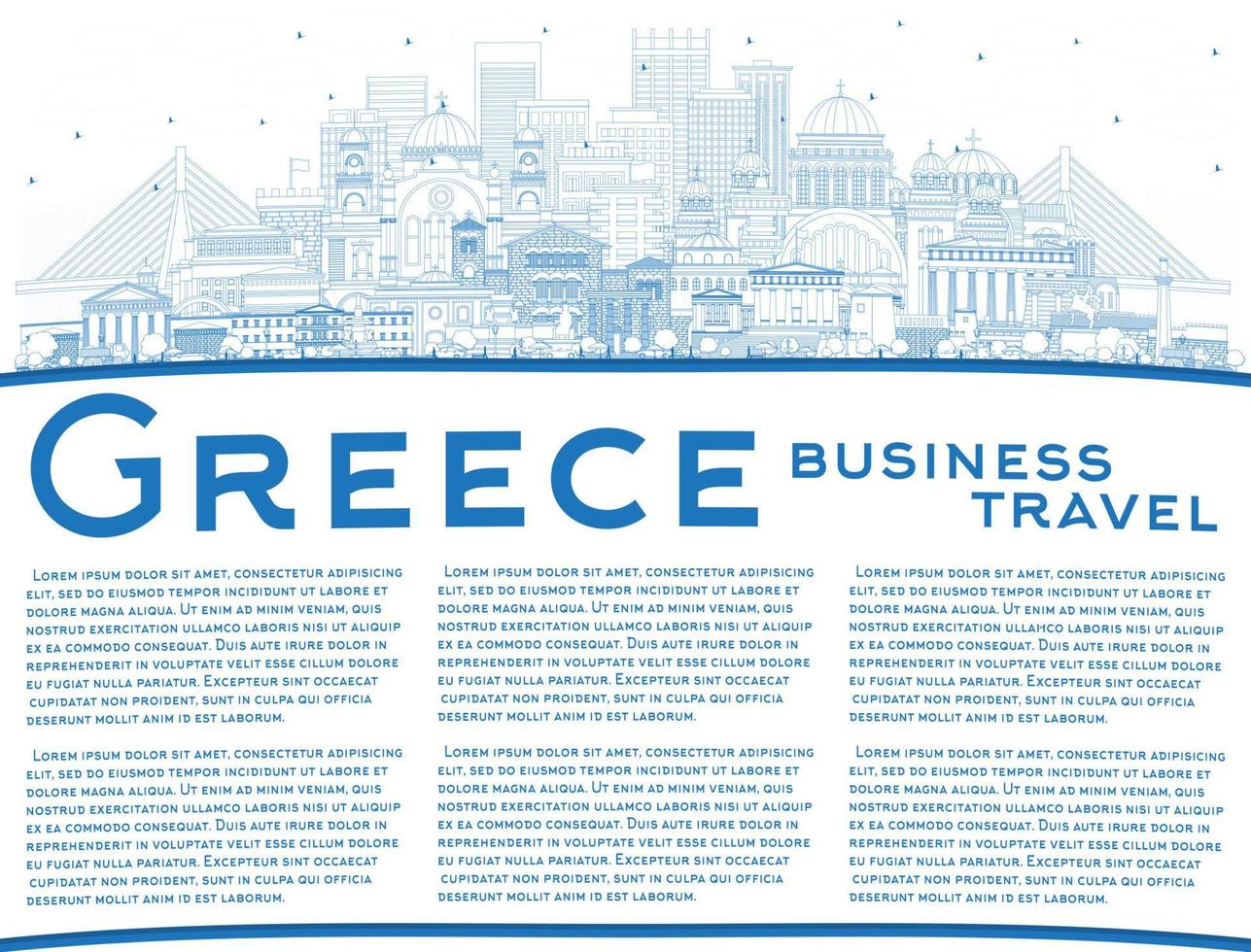 schets Welkom naar Griekenland stad horizon met blauw gebouwen en kopiëren ruimte. vector