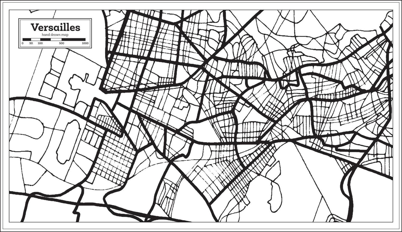 Versailles Frankrijk stad kaart in zwart en wit kleur in retro stijl. schets kaart. vector