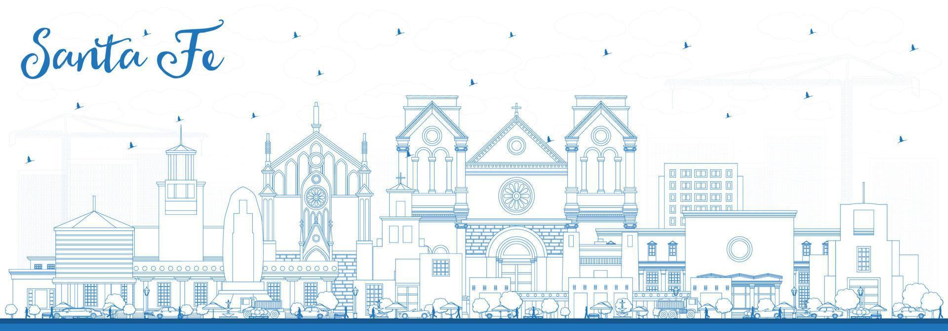 schets de kerstman fe nieuw Mexico stad horizon met blauw gebouwen. vector