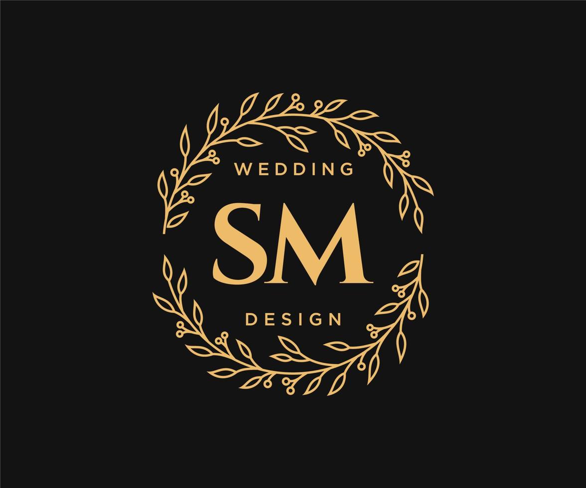 sm initialen brief bruiloft monogram logos verzameling, hand- getrokken modern minimalistisch en bloemen Sjablonen voor uitnodiging kaarten, opslaan de datum, elegant identiteit voor restaurant, boetiek, cafe in vector