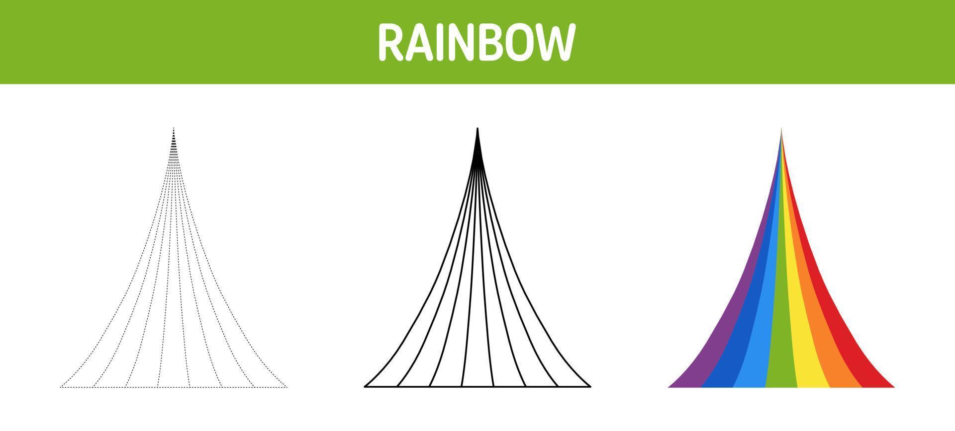 regenboog traceren en kleur werkblad voor kinderen vector