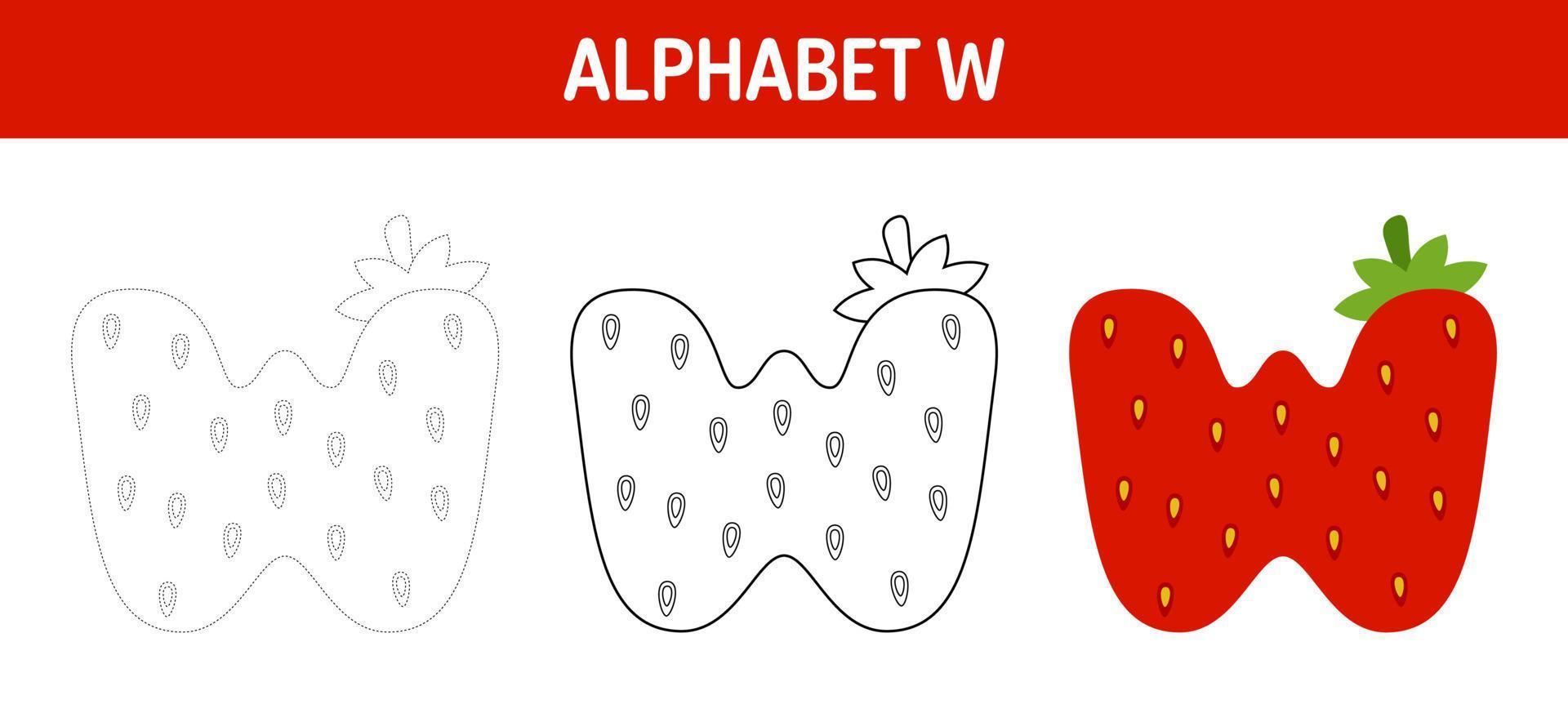 alfabet w traceren en kleur werkblad voor kinderen vector