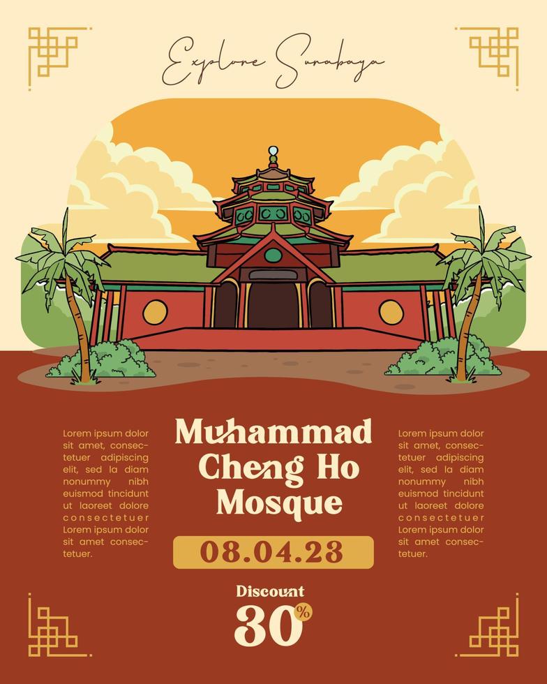 Indonesisch assimilatie Chinese en Moslim, Mohammed Cheng ho moskee surabayaillustratie lay-out ontwerp vector