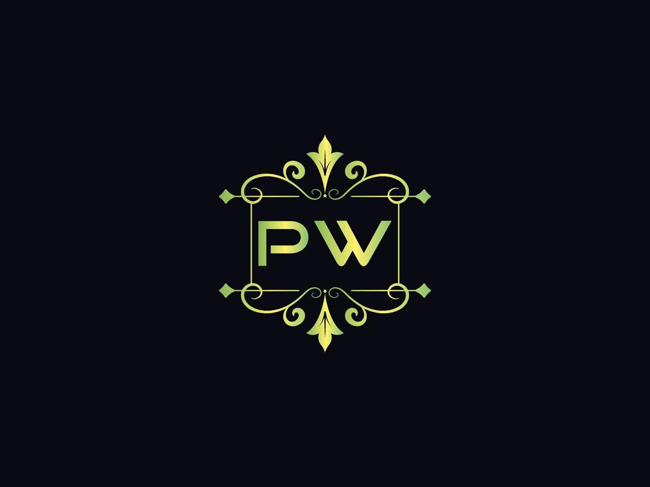 monogram pw luxe logo, minimaal pw brief logo ontwerp vector