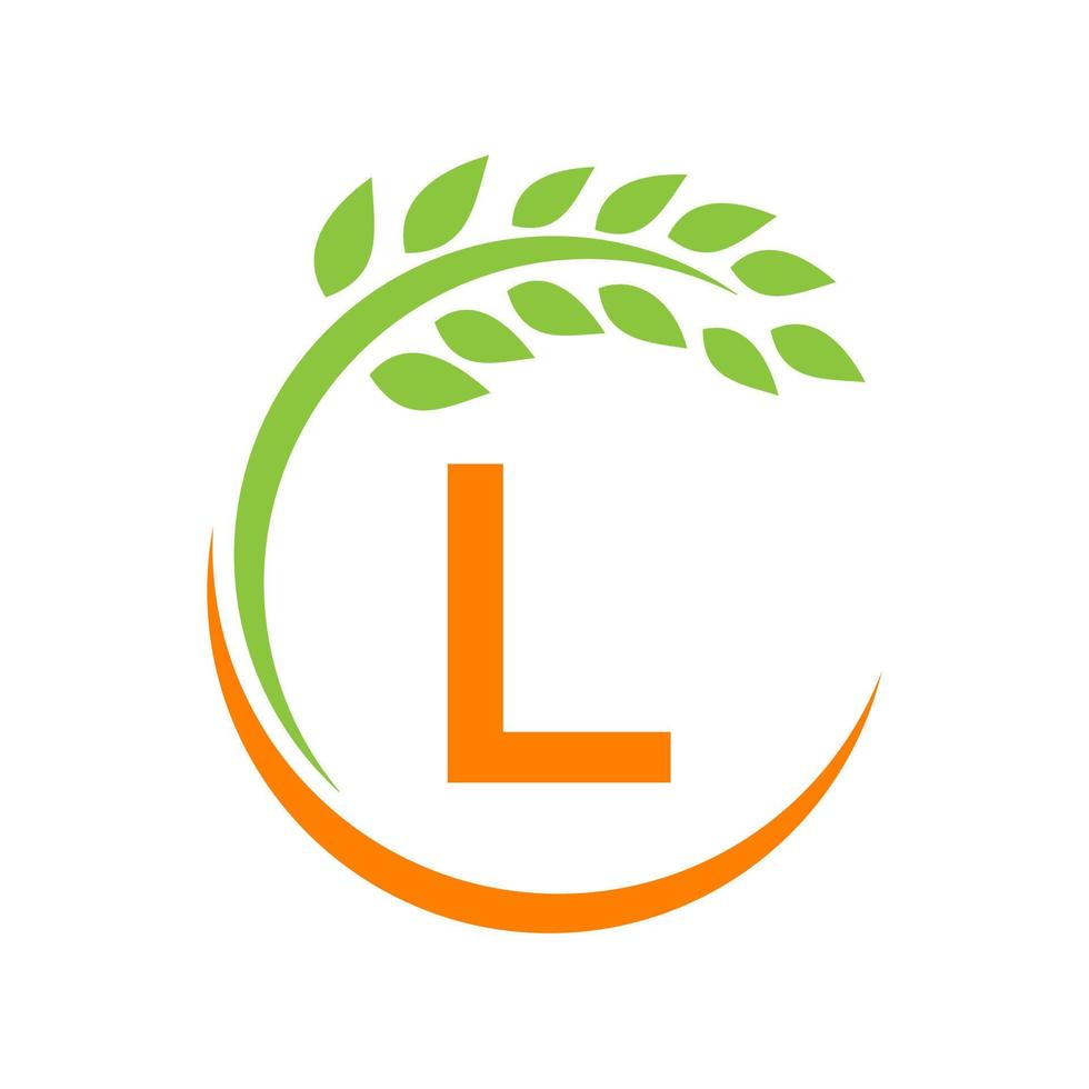 landbouw logo Aan l brief concept. landbouw en landbouw weiland, melk, schuur logo vector