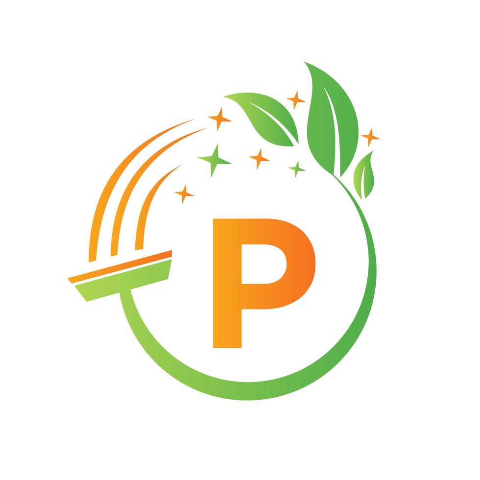 hulp in de huishouding logo Aan brief p concept met schoon borstel icoon vector